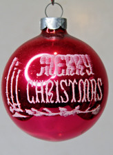 VTG pre WWII Glass Pictured MERRY Candles BALL Christmas Ornament Mark Bros Red picture