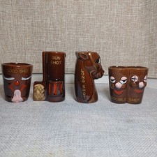 Set of 4 VTG Ceramic Novelty Shot Glasses Western Fun Brown Barware Japan picture