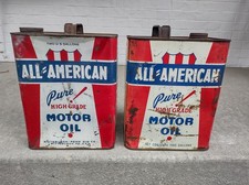 Vintage All American 2 Gallon Motor Oil Can Both Versions Empty One No Gap  picture