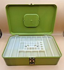 Vintage Wil-Hold Sewing Box Avocado Green Plastic Spool Tray Wilson Mfg USA picture