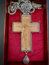 Orthodox Clergy Pectoral Cross Priest Bishop Silver Crucifix Wood Jesus Pendant picture