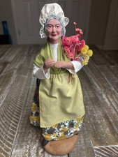 Vintage French Santons Sylvette Amy Clay Doll  Old Woman w/ Dried Floral Bouquet picture