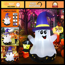5FT Halloween Inflatable Ghost Decoration - Cute Wizard with LED Lights for Yard picture