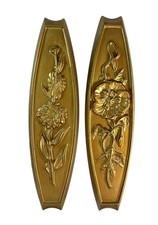 Vintage Gold Chalkware Floral Wall Plaques Pair Hollywood Regency 17.5” picture