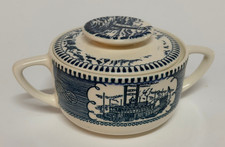 Vintage Royal China Currier and Ives Blue Steamboat Eclipse Covered Sugar Bowl picture