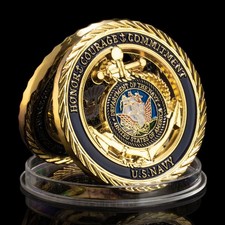 Navy Hollow Emblem Gold Core Values Military Challenge Coin picture