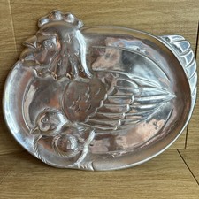 Vtg 1992 CBK LTD Unique Cast Aluminum Tray Hen & Chick Chicken Platter 14” picture