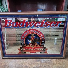 RARE Budweiser Brewery Fresh Taste Guaranteed Framed Mirror 26x38