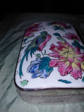Rare Gorgeous Handmade Chinese Porcelain & Silver Shard Box Historical Piece picture