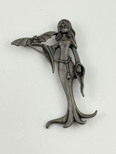 Vtg Halloween AJC Brooch Pin Morticia Addams Pewter Bat Spooky Skull Belt Buckle picture