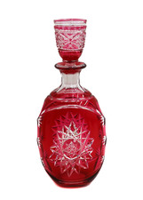 Continental Cranberry Red Cut to Clear Shot Glass Stopper Decanter Mid Century picture