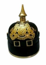 Bavarian Black Leather & Brass Halloween German Pickelhaube Leather Helmet Gift picture