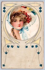 K67/ Interesting Postcard c1910 Art Nouveau Woman Bonnet Artistic 21 picture