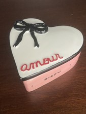Anthropologie Amour Ceramic Heart Trinket Box - Pink/Black/White NWT picture