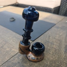 Black Glass Tobacco Pipe Electroformed Copper Unknown Artist Intialed 
