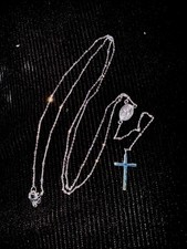 20 in 925 Sterling Silver Rosary Dainty Miraculous Medal Cross Chain Pennant picture