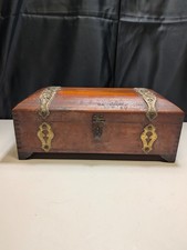 Antique 1930 Cedar Keepsake Box Domed Chest Brass Hardware Box Joints Inscribed picture
