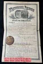 Vtg 1900 Victorian MARRIAGE LICENSE Nevada County ARKANSAS Tax Stamps picture