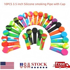 10pcs 3.4'' Mini Silicone Smoking Hand Pipe with Metal Bowl Cap Lid Pocket Pipe picture