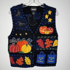 Vintage Halloween sweater vest Designers Originals Studio black pumpkins medium picture