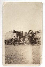 Antique photo HUGE STEAM POWERED TRACTOR ENGINE pulling WAGON LOAD LUMBER 1900s picture