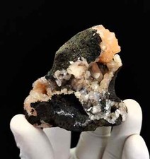 94g Natural Orange Stilbite with Little Shiny Heulandites On Base Minerals picture
