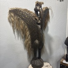 19th Century Senufo Tribal Bird Carving / Folk Art Ivory Coast, Wood/Metal 37” picture