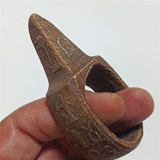 Handmade Egyptian Stone Ring, Hieroglyphic Carving, Ancient Style, Vintage Decor picture