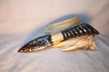 Triple Flow Obsidian Paleo Knife Carved African Antler Handle Flint Knapping picture