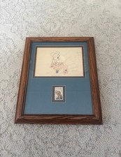Vintage Framed Disney Mickey Mouse Sketch & 6 Cent Walt Disney USA Stamp picture