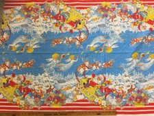 1950s Santa Sleigh Reindeer Bunny Angel Christmas Double Border Fabric  BTY picture