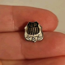 Union Pacific U.P. Shield Emblem 10K Gold Railroad Pin Employee 3 Diamond  picture