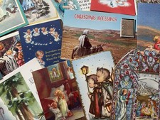 Vintage 50s 60s Religious Holiday Christmas Greeting Cards 28 Pc Lot Used picture