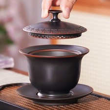 Handmade Yunnan Purple Ceramic Gaiwan Tea Cup Set 200ml Filter Lid Gongfu Tea picture