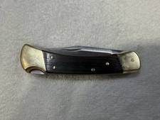 Vintage Buck 110 T Lock Back Wood Handle Single Blade Pocket Knife With Sheath picture