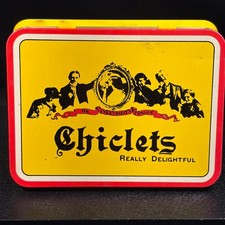 Vintage Chiclets Gum Tin Yellow Red Metal Advertising Box Edwardian Graphics picture