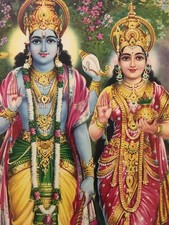 India 60's Print VISHNU LAKSHMI BLESSING. By M Ramalingkum 14in x 20in (15226) picture