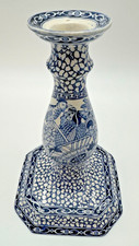 RARE Antique William Adams Chinese Bird Blue White Candlestick Holder c.1913 9