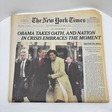 New York Times Newspaper OBAMA Takes Oath, Nation In Crisis Jan 21 2009 Late Ed. picture