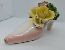 Genuine Capodimonte by Devis Porcelain Heeled Shoe w/Pink/Yellow Flowers picture