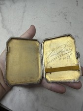 Antique 1921 Alpacca Cigarette Case Art Deco Engine Turned Gilt Interior picture