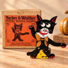 Vintage Halloween Black Cat Tucher & Walther Felix Der Rater Tin Toy Germany picture