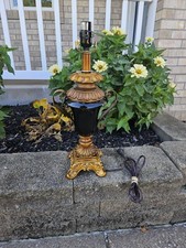 Vintage Mid Century Hollywood Regency Chalkware Urn Lamp Black Gold Neoclassical picture