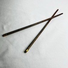 Vintage Asian Bamboo Chopsticks Metal Tips & Etched Picture Writing Brass Tips picture