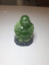Vintage Faux Jade Laughing Buddha Marked 6 Inch Statue picture