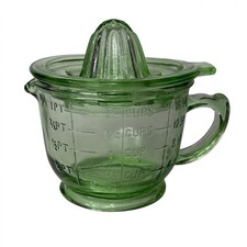 Vintage Green Depression Glass 2 Cup Measuring Pitcher with Citrus Juicer Reamer picture