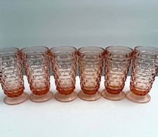 🩷 Set Of 6 VTG Peach Pink Depression  Indiana Whitehall Footed Tumblers Cubist picture