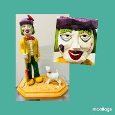 Vintage Hand Carved Wooden Hobo Clown w/Dog Folk Art Signed OOAK picture