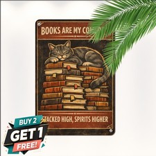 Vintage Cat & Books Tin Metal Signs - It's Not Hoarding If It's Books - 8x12 202 picture