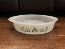 Vintage Glasbake Green Daisy Shallow Casserole Baking Dish 429 Milk Glass 8.5” picture